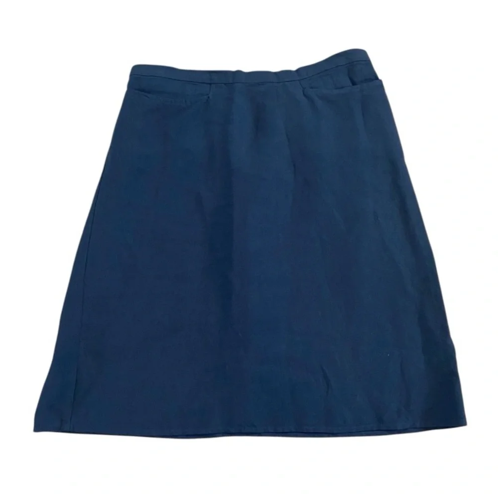 Eileen Fisher Navy Linen Blend Flowy‎ Knee Length Skirt with Pockets Large